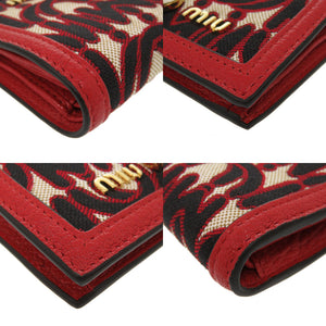 新品同様 ミュウミュウ マドラス ジャガード 5MV204 レザー キャンバス レッド 二つ折り財布 赤 0211 【中古】 MIUMIU