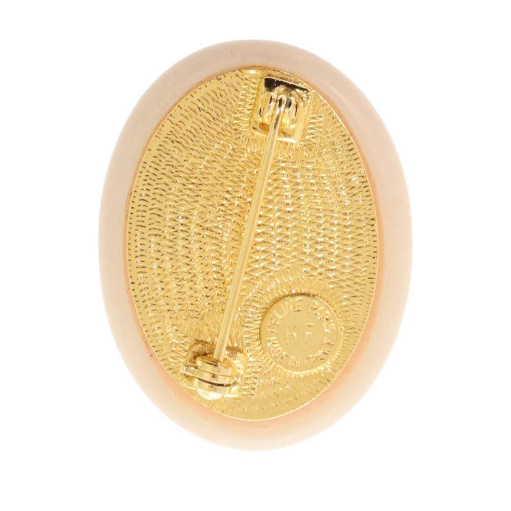 美品 セリーヌ ヴィンテージ メタル クリスタル ピンクベージュ ブローチ 0227【中古】CELINE