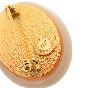 美品 セリーヌ ヴィンテージ メタル クリスタル ピンクベージュ ブローチ 0227【中古】CELINE