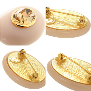 美品 セリーヌ ヴィンテージ メタル クリスタル ピンクベージュ ブローチ 0227【中古】CELINE