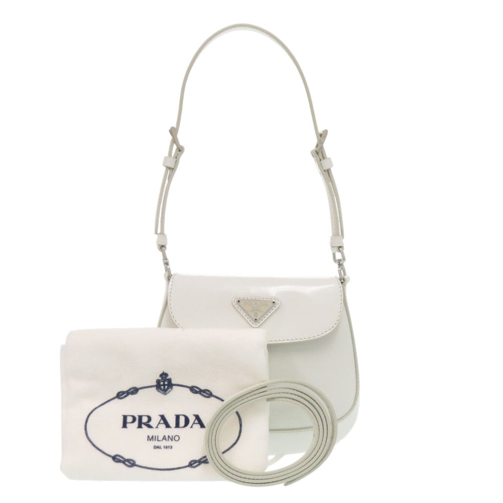 未使用 プラダ SPAZZOLATO 1BH188 トライアングルロゴ レザー ホワイト 2way ショルダーバッグ 白 0372【中古】PRADA