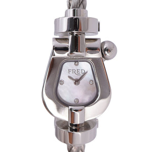 美品 フレッド フォース10 4Pダイヤ 腕時計 ステンレススチール/ダイヤモンド ホワイトシェル 0380【中古】FRED レディース