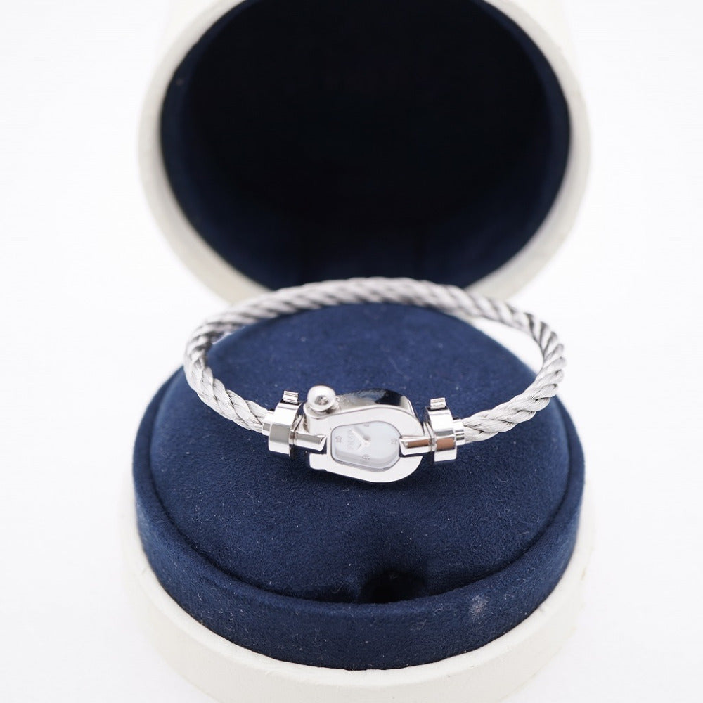 美品 フレッド フォース10 4Pダイヤ 腕時計 ステンレススチール/ダイヤモンド ホワイトシェル 0380【中古】FRED レディース