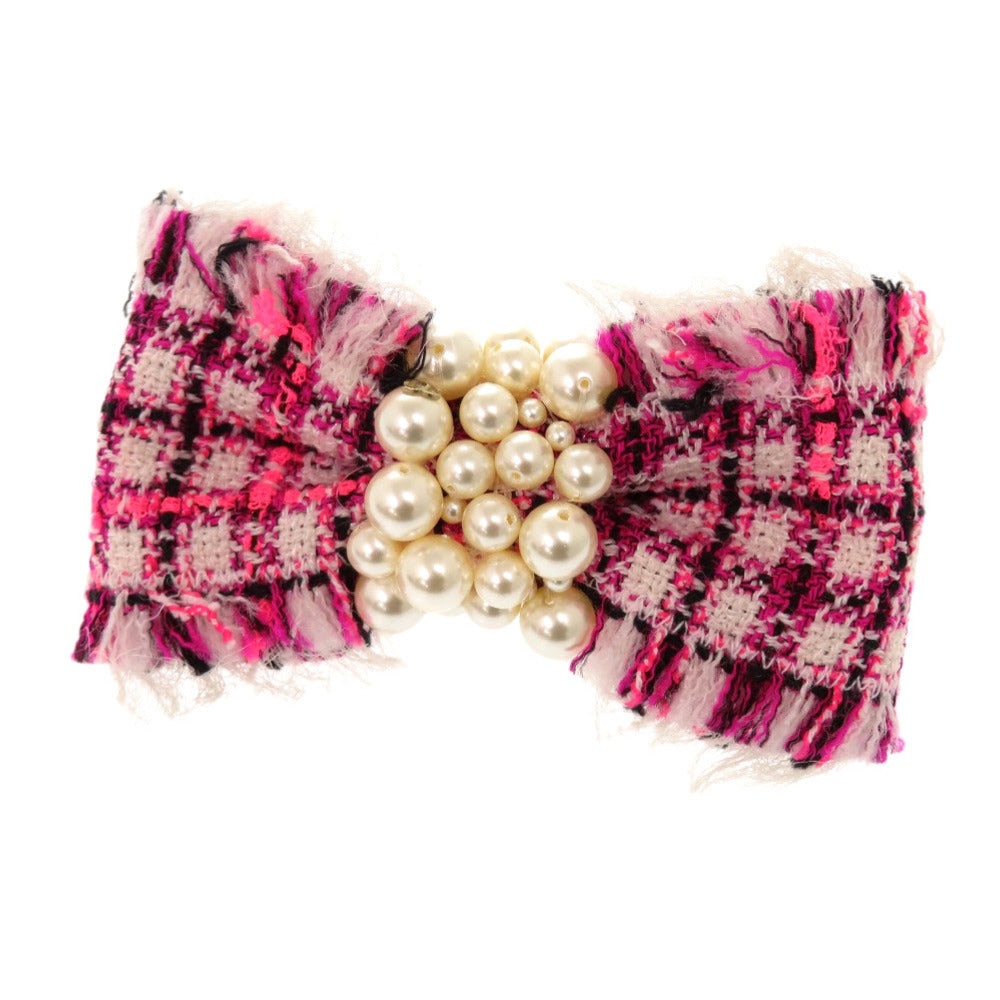 美品 シャネル バレッタ ツイード フェイクパール ピンク アクセサリー 0740 【中古】 CHANEL