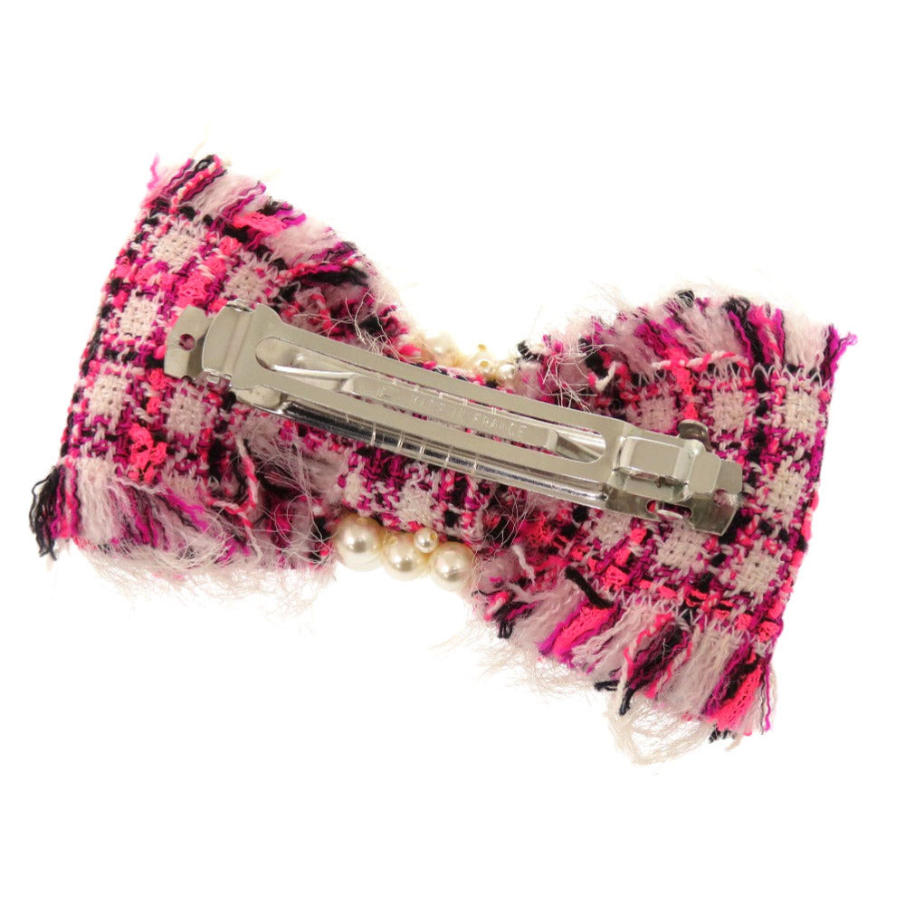 美品 シャネル バレッタ ツイード フェイクパール ピンク アクセサリー 0740 【中古】 CHANEL