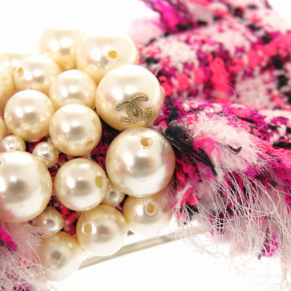 美品 シャネル バレッタ ツイード フェイクパール ピンク ココマーク アクセサリー 0740 【中古】 CHANEL