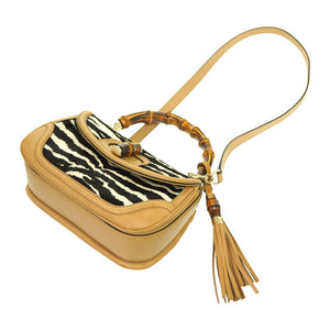 グッチ ニューバンブー ハラコ/レザー ショルダー ハンドバッグ ゼブラ柄 254884 ストラップ付 0857【中古】GUCCI