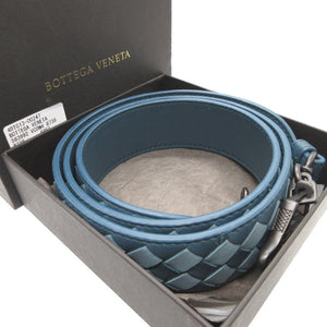 新品同様 ボッテガヴェネタ 563992 イントレチャート レザー ブルー 青 ショルダーストラップ 1061【中古】BOTTEGA VENETA