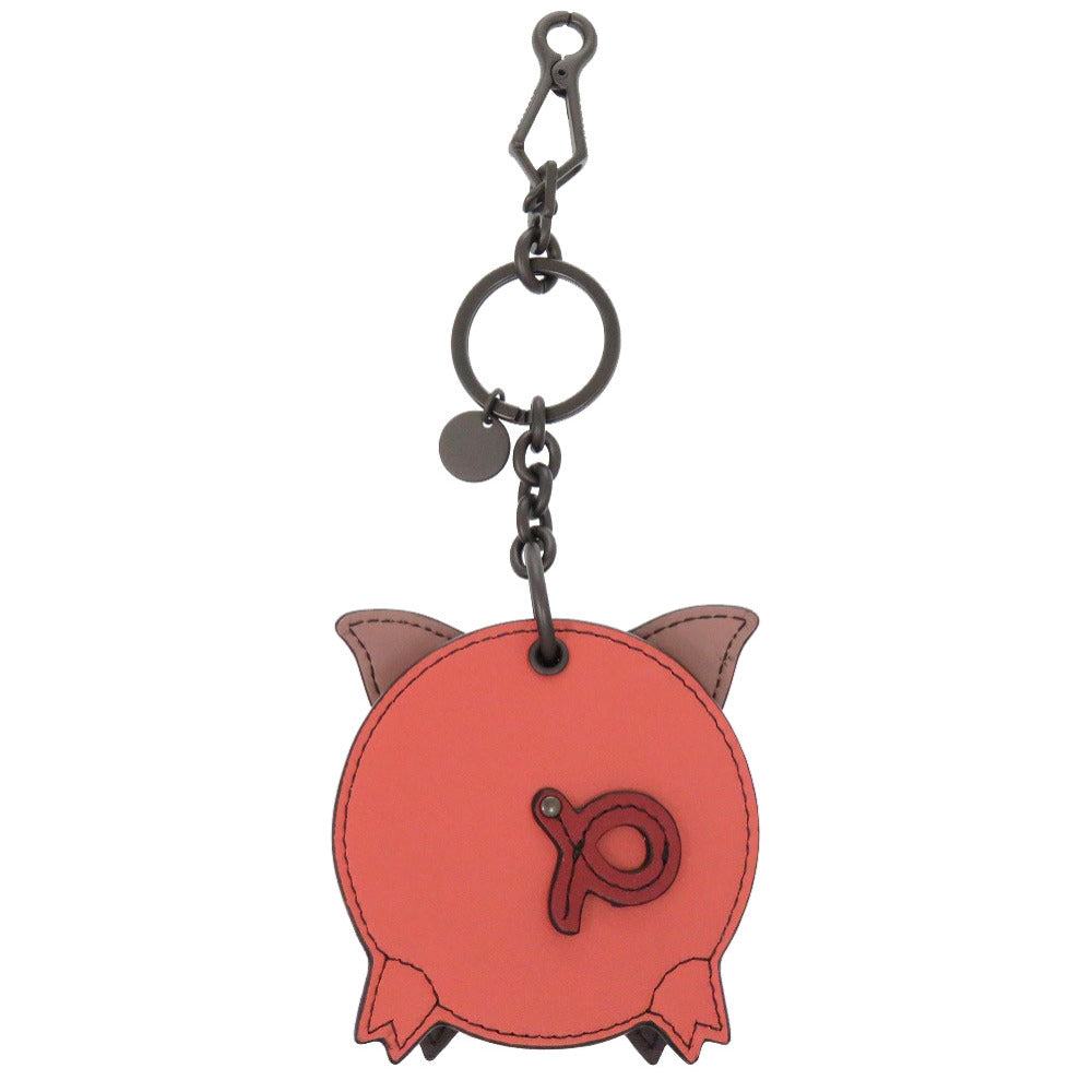 未使用 ボッテガ ヴェネタ レザー ピンク ブラウン イントレチャート 豚 ブタ 550012 キーホルダー バッグチャーム 1064 【中古】 BOTTEGA VENETA