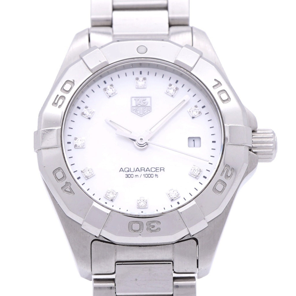 タグホイヤー アクアレーサー 11Pダイヤ WAY1413 クオーツ 腕時計 SS/ダイヤモンド ホワイトシェル 1073【中古】TAG HEUER レディース