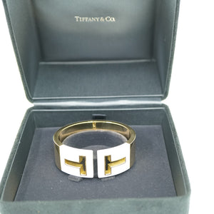 新品同様 ティファニー Tカットアウト K18YG カフ バングル イエローゴールド/ホワイトセラミック ジュエリー アクセサリー 1119【中古】TIFFANY&Co.