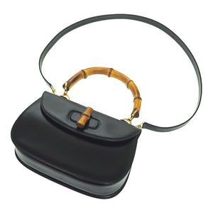 美品 グッチ バンブー ショルダー ハンド バッグ レザー ブラック 黒 ショルダーストラップ付 1294【中古】GUCCI