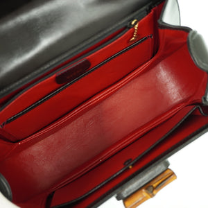 美品 グッチ バンブー ショルダー ハンド バッグ レザー ブラック 黒 ショルダーストラップ付 1294【中古】GUCCI