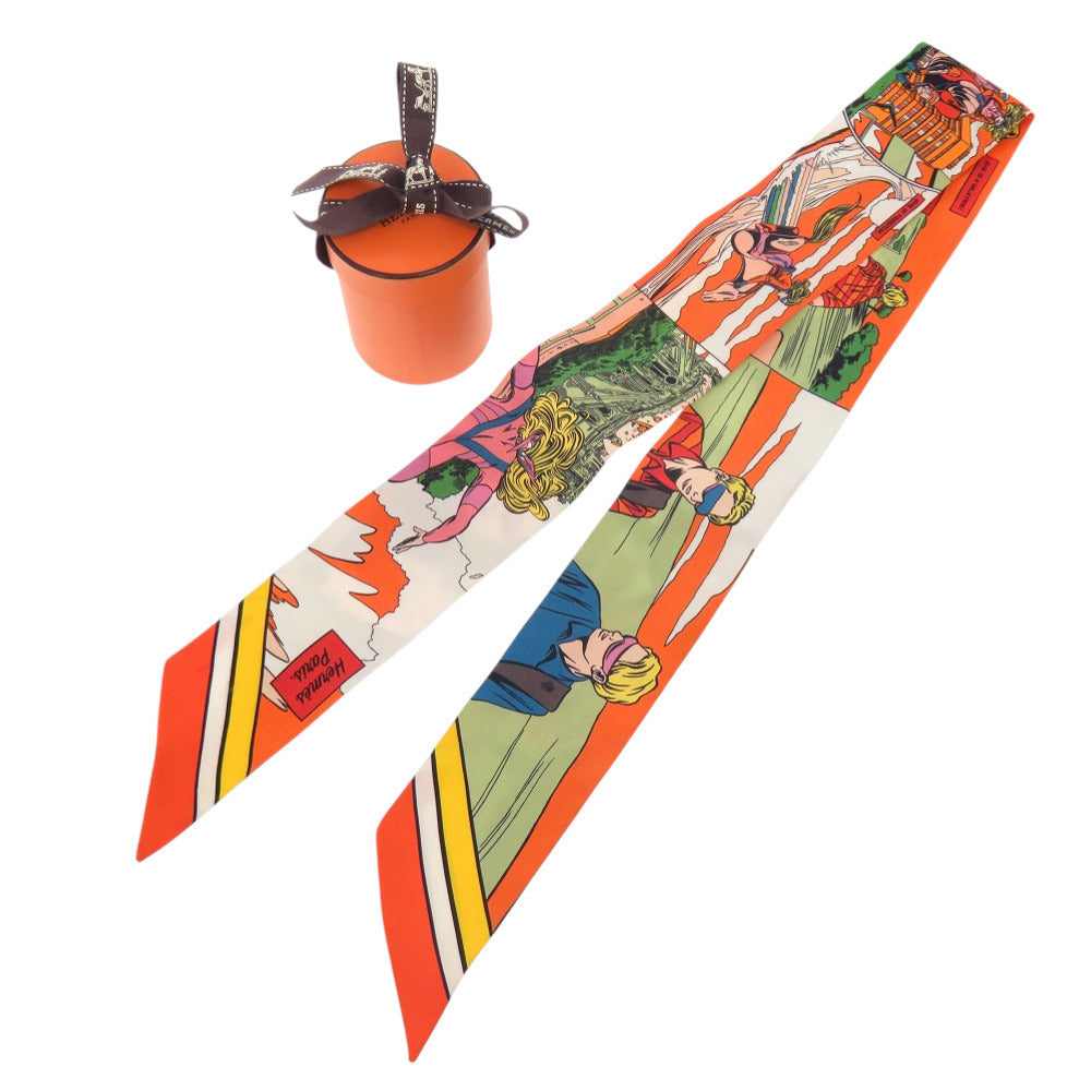 美品 エルメス ツイリー WOW アメコミ風 オレンジ ヴェール ジョーヌ シルク スカーフ 1302 【中古】 HERMES