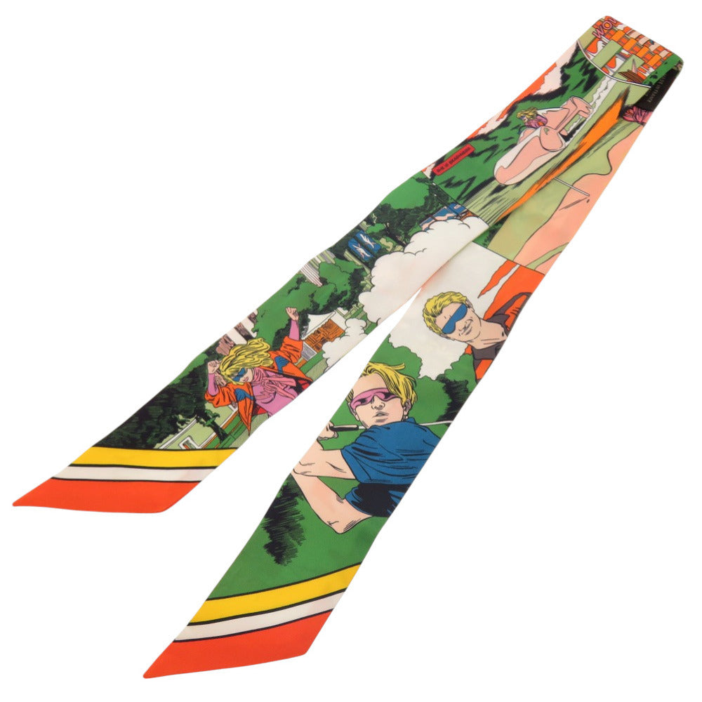 美品 エルメス ツイリー WOW アメコミ風 オレンジ ヴェール ジョーヌ シルク スカーフ 1302 【中古】 HERMES