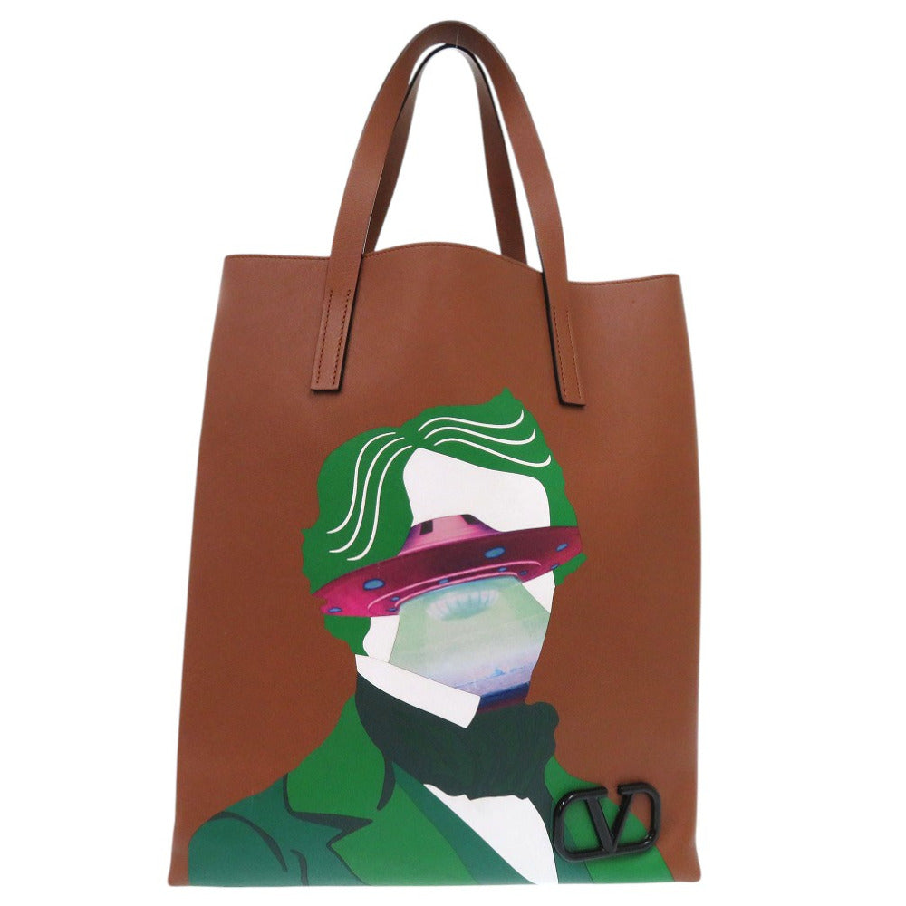 美品 ヴァレンティノ ガラヴァーニ ｘアンダーカバー ヴェートーベン グラフィックトート VALENTINOｘUNDERCOVER レザー ブラウン 1400【中古】Valentino Garavani