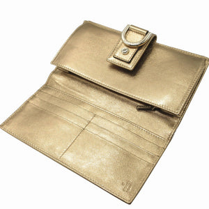 新品同様 グッチ 141412 GGキャンバス レザー ゴールド 2つ折り長財布 財布 1430【中古】GUCCI