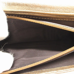 新品同様 グッチ 141412 GGキャンバス レザー ゴールド 2つ折り長財布 財布 1430【中古】GUCCI