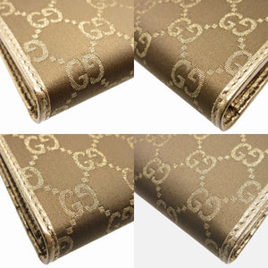 新品同様 グッチ 141412 GGキャンバス レザー ゴールド 2つ折り長財布 財布 1430【中古】GUCCI