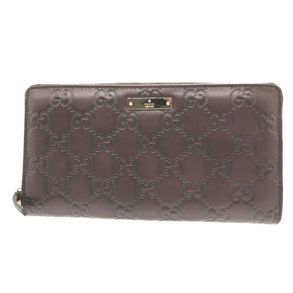 新品同様 グッチ グッチシマ 112724 レザー ブラウン 茶 ラウンドファスナー長財布 財布 1442【中古】GUCCI