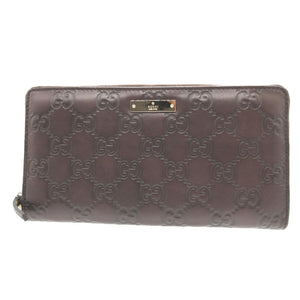 新品同様 グッチ グッチシマ 112724 レザー ブラウン 茶 ラウンドファスナー長財布 財布 1442【中古】GUCCI
