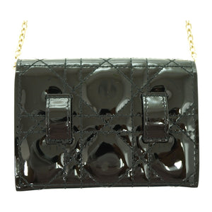 新品同様 ディオール チェーン カードケース コインケース ウォレット ショルダーバッグ パテントレザー ブラック 黒 1443【中古】Dior