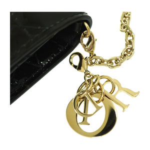 新品同様 ディオール チェーン カードケース コインケース ウォレット ショルダーバッグ パテントレザー ブラック 黒 1443【中古】Dior