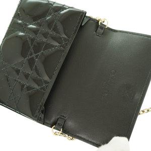 新品同様 ディオール チェーン カードケース コインケース ウォレット ショルダーバッグ パテントレザー ブラック 黒 1443【中古】Dior