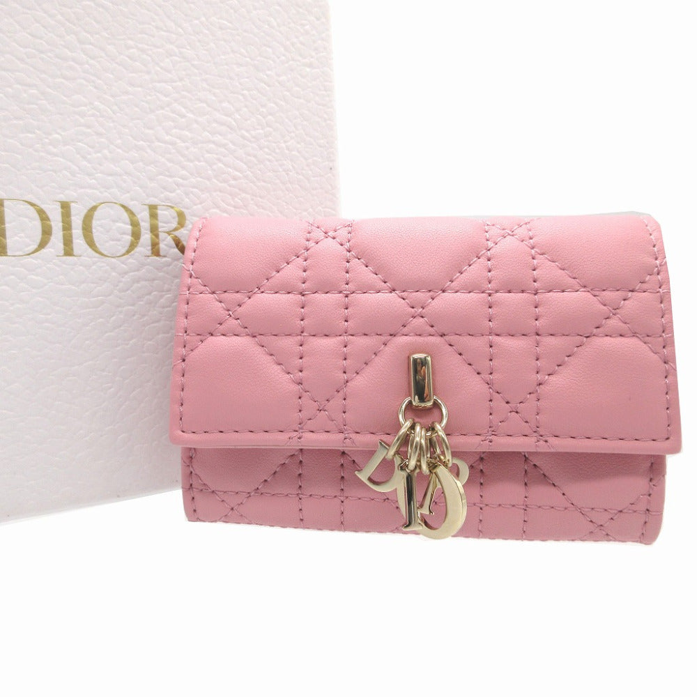 新品同様 クリスチャンディオール S0966ONMJ ミスディオール グリシーヌ ウォレット コンパクトウォレット カナージュ レザー ピンク 2つ折り財布 財布 1448【中古】Christian Dior
