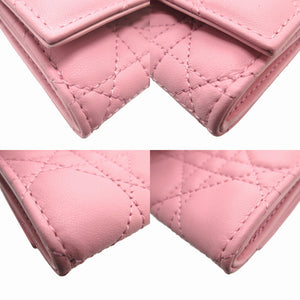 新品同様 クリスチャンディオール S0966ONMJ ミスディオール グリシーヌ ウォレット コンパクトウォレット カナージュ レザー ピンク 2つ折り財布 財布 1448【中古】Christian Dior