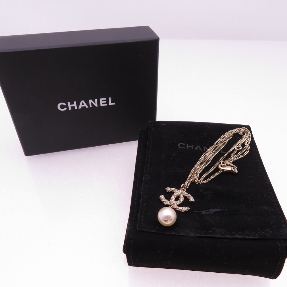 美品 シャネル ココマーク フェイクパール B15V ネックレス ラインストーン メタル ゴールド  1483【中古】CHANEL