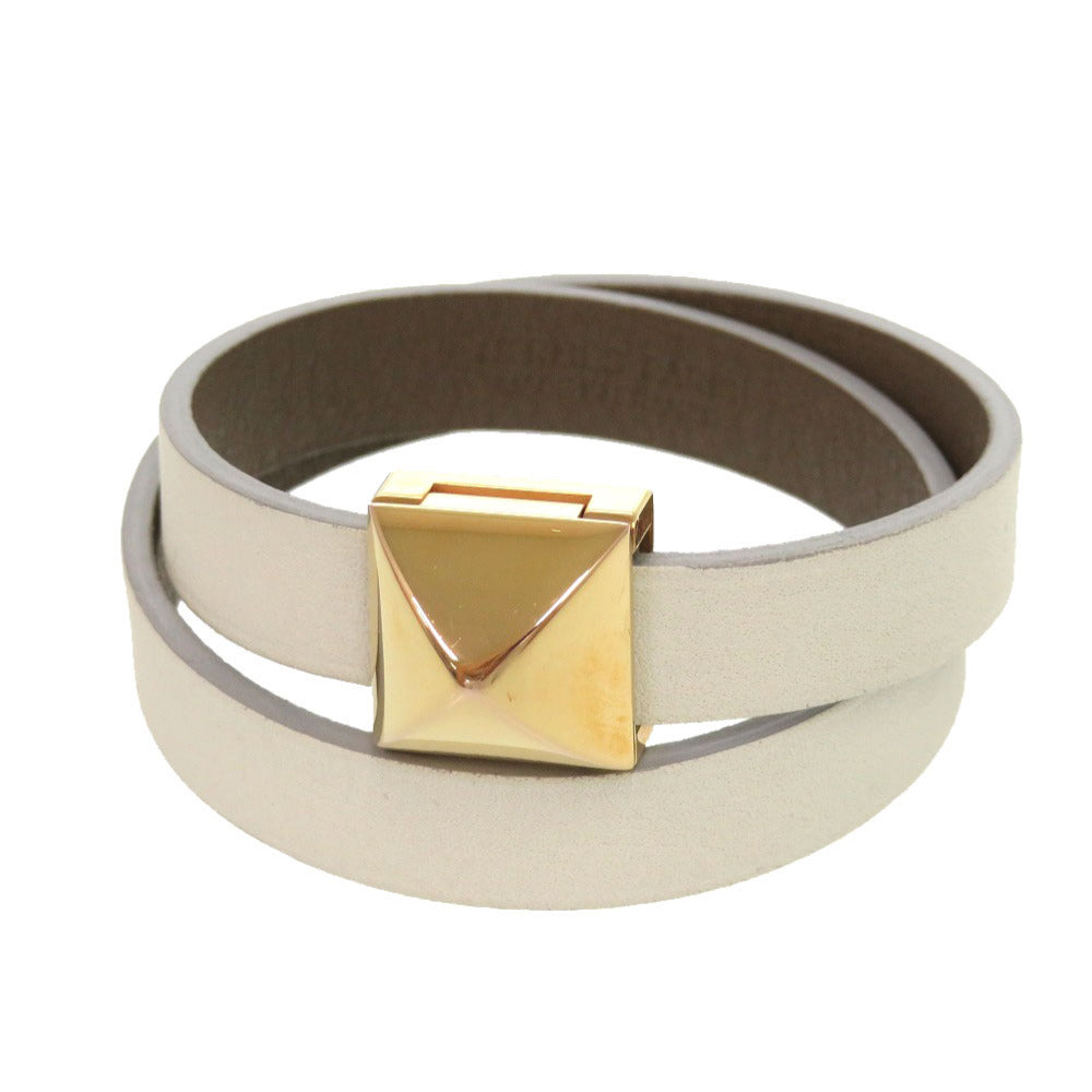 新品同様 エルメス メドール ドゥブルトゥール レザー ホワイト ゴールド金具 ブレスレット アクセサリー 0030 【中古】 HERMES