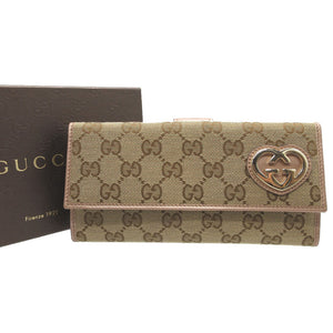 未使用 グッチ ラブリーハート 245723 GGキャンバス レザー ベージュ パープル 紫 Wホック長財布 財布 0474【中古】GUCCI