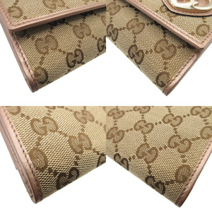 未使用 グッチ ラブリーハート 245723 GGキャンバス レザー ベージュ パープル 紫 Wホック長財布 財布 0474【中古】GUCCI