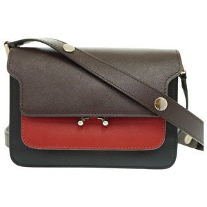 美品 マルニ トランク ショルダーバッグ レザー ブラウン/ブラック/レッド スリーカラー 0502【中古】MARNI
