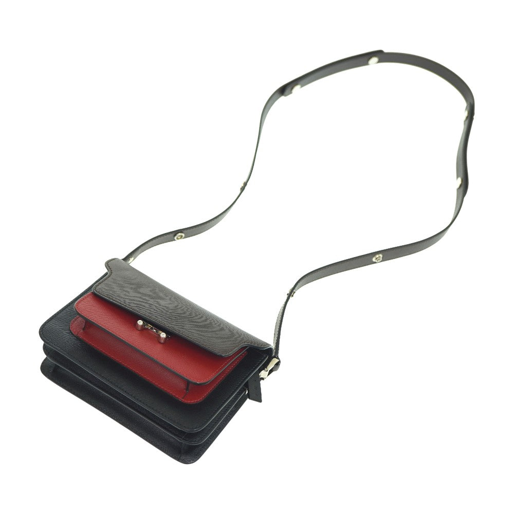 美品 マルニ トランク ショルダーバッグ レザー ブラウン/ブラック/レッド スリーカラー 0502【中古】MARNI