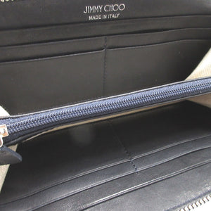 新品同様 ジミーチュウ フィリパ スタースタッズ レザー ネイビー 紺 ラウンドファスナー長財布 財布 0510【中古】JIMMY CHOO