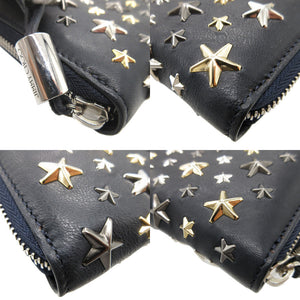 新品同様 ジミーチュウ フィリパ スタースタッズ レザー ネイビー 紺 ラウンドファスナー長財布 財布 0510【中古】JIMMY CHOO