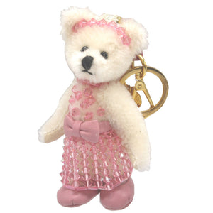 美品 プラダ 1T0036 ベア クマ レザー ピンク アイボリー バッグチャーム キーホルダー 0512-1【中古】PRADA