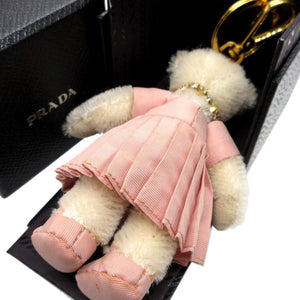 美品 プラダ 1ARI23 ベア クマ ピンク アイボリー バッグチャーム キーホルダー 0512【中古】PRADA