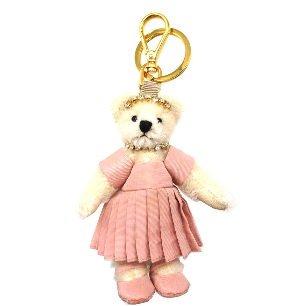 美品 プラダ 1ARI23 ベア クマ ピンク アイボリー バッグチャーム キーホルダー 0512【中古】PRADA