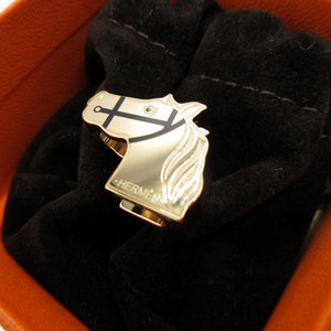 未使用 エルメス カドリージュ ホース メタル ブラック 黒 ゴールド スカーフ ツイリー リング 0514【中古】HERMES