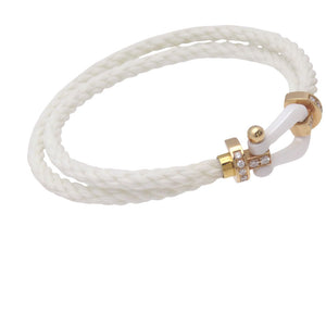 新品同様 フレッド フォース10 ハーフダイヤ K18PG/ホワイトセラミック 2連 ブレスレット ピンクゴールド/ダイヤモンド 2ロウ ジュエリー 0675【中古】FRED