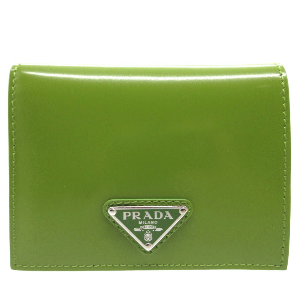 未使用 プラダ SPAZZOLATO トライアングルロゴ 1MV204 二つ折り財布 パテントレザー グリーン 0736【中古】PRADA