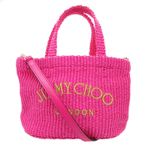 美品 ジミーチュウ ビーチサイド ミニ ラフィア ピンク トートバッグ 0944【中古】JIMMY CHOO