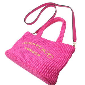 美品 ジミーチュウ ビーチサイド ミニ ラフィア ピンク トートバッグ 0944【中古】JIMMY CHOO