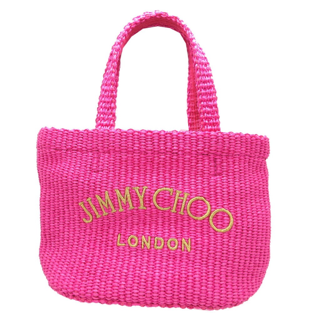 美品 ジミーチュウ ビーチサイド ミニ ラフィア ピンク トートバッグ 0944【中古】JIMMY CHOO