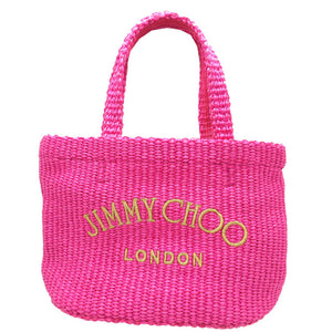 美品 ジミーチュウ ビーチサイド ミニ ラフィア ピンク トートバッグ 0944【中古】JIMMY CHOO