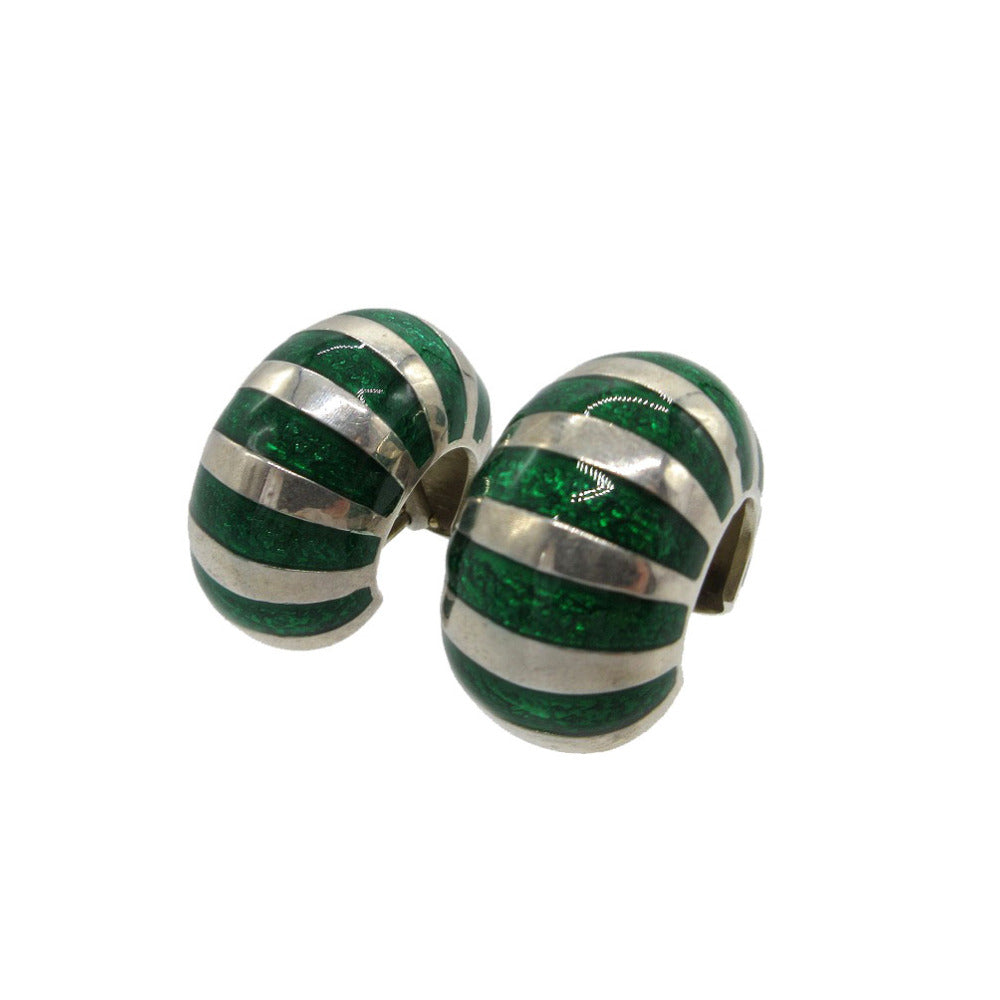 美品 ティファニー フープ ストライプ イヤリング シルバー925 グリーン 0999 緑【中古】TIFFANY&Co.