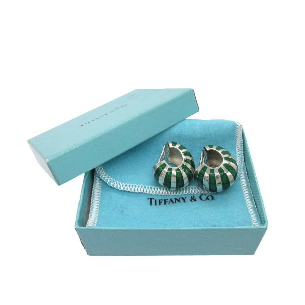 美品 ティファニー フープ ストライプ イヤリング シルバー925 グリーン 0999 緑【中古】TIFFANY&Co.